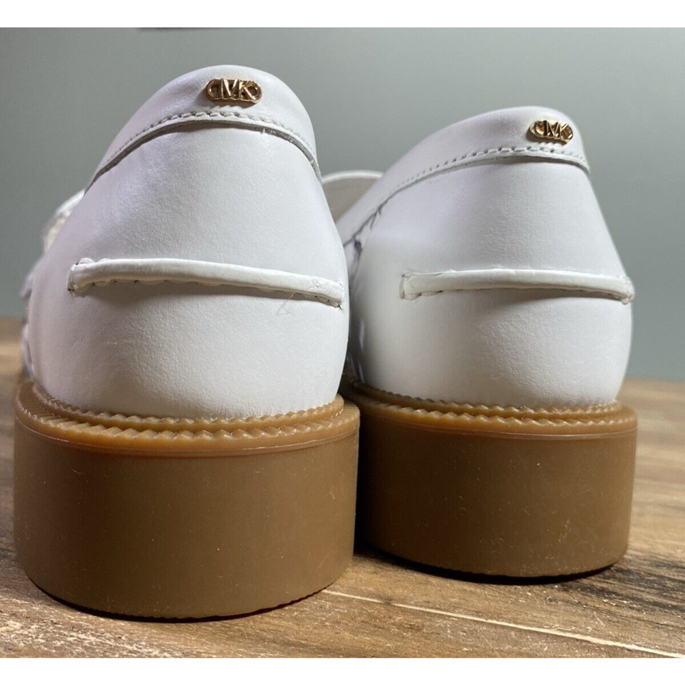 Michael Kors Women's Eden Hand-Woven Leather Loafer Optic White 9 - Picture 3 of 7